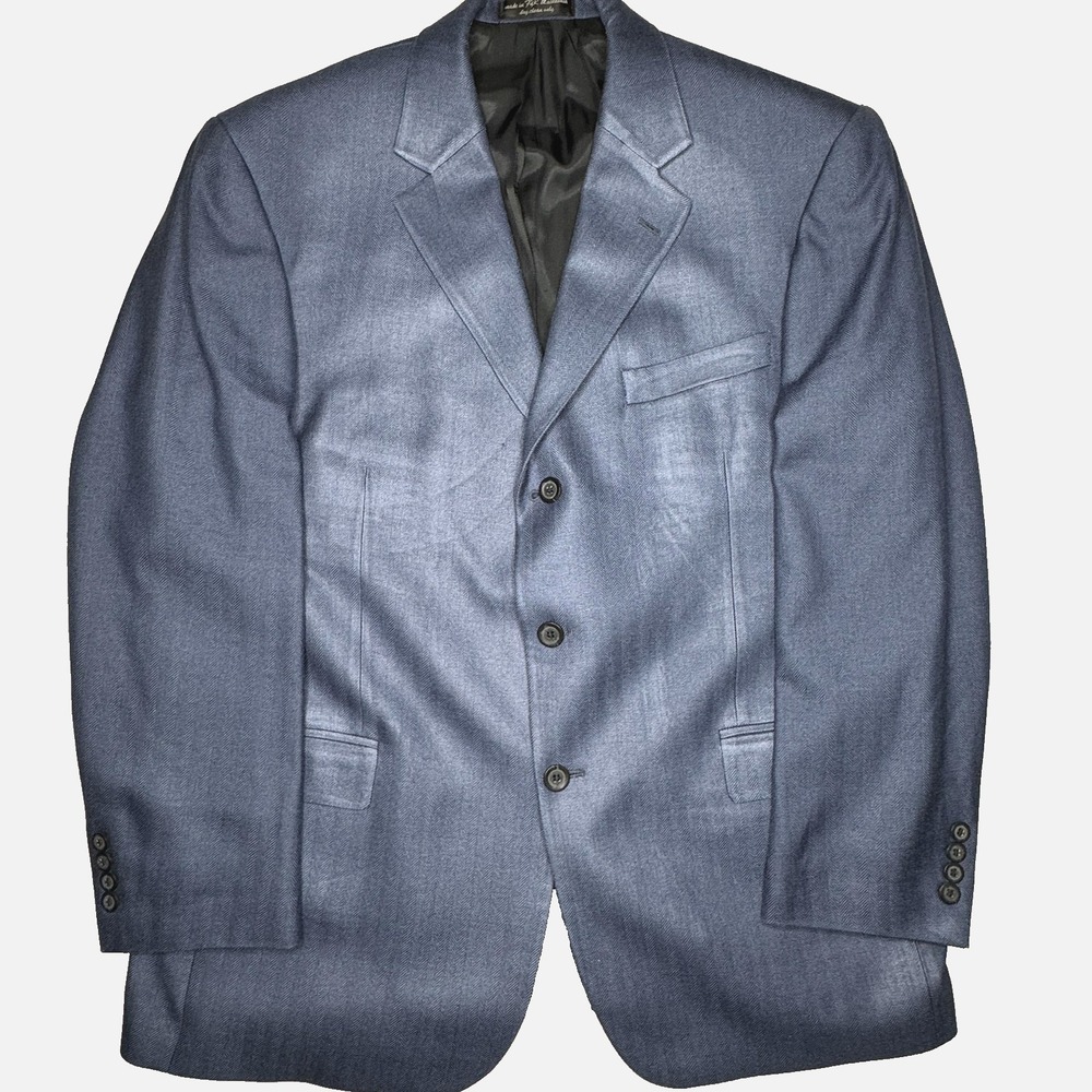 Gianfranco Ruffini Blazer Mens 44R Blue 100% Silk Sport Coat Jacket Three Button